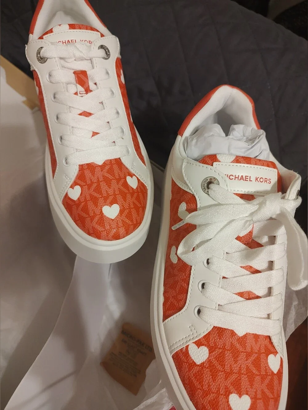 Michael Kors Romey Printed Signature Logo Platform Sneakers Hibiscus  Sz-7.5
